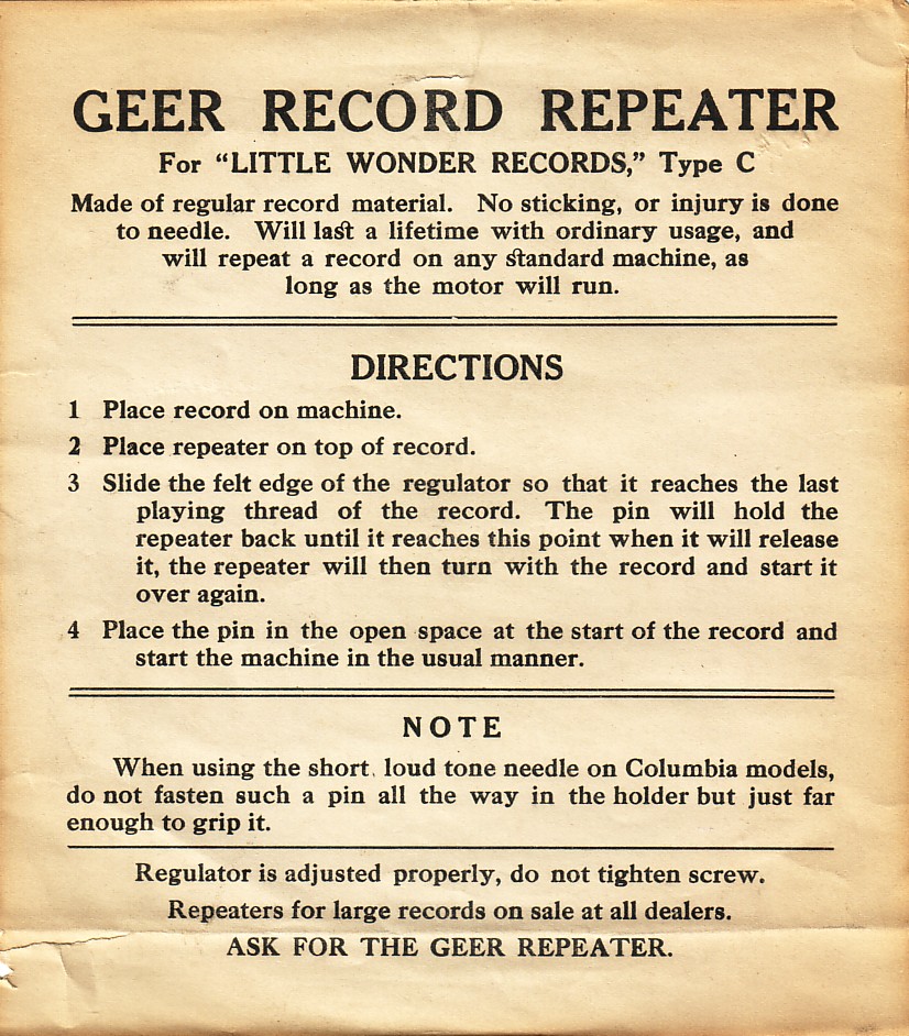 Geer Record Repeater instructions