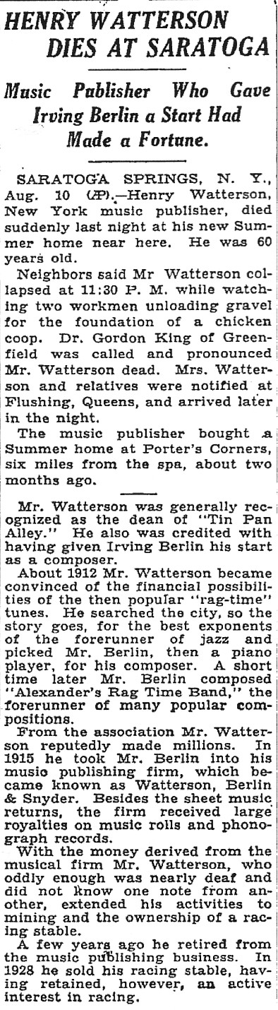 Henry Waterson's Obituary